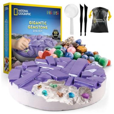 Imagem de Kit de Escavação Gigante de Gemas Reais – Brinquedo Educativo, STEM para Crianças com 100 gemas, Presente Criativo, National Geographic