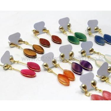 Imagem de 50 Brincos Navete com Pedras Mistas e Acabamento em Banho de Ouro Flas