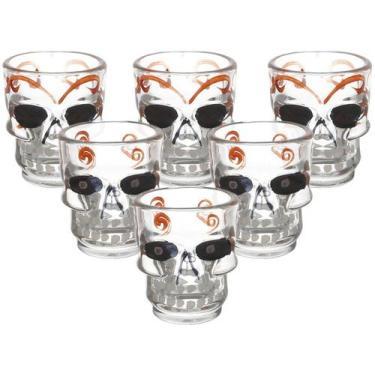 Imagem de 6 Copos Caveira Vidro Shot Dose Vodka Skull Tequila Bar 50ml - Rojemac