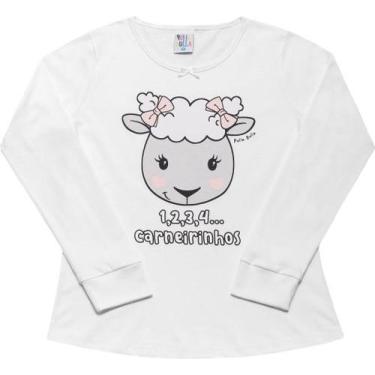 Imagem de Pijama Feminino Meia Malha Branco/Rot.Agua Marinha Tam 6 Dicanela,  6
