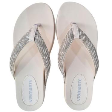 Imagem de Chinelo Com Strass Via Marte Feminino Conforto Anatomico, Marfim, 35