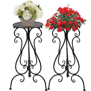 Imagem de Winiko Suporte para plantas de canto | Prateleira de plantas | Suporte para exibição de plantas externo/internas | Suporte de flor de metal para jardim, pátio, sala de estar (2 peças, preto)
