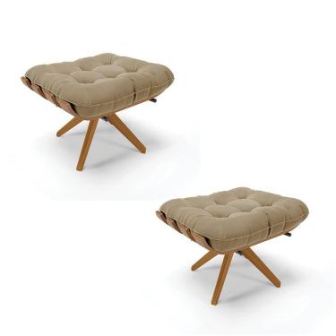 Imagem de Kit 2 Puffs Giratório Suede Base Madeira D`rossi Marrom Rato