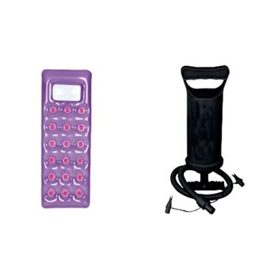 Imagem de Kit Boia Colchão Inflável Fashion Roxo + Bomba De Ar Manual