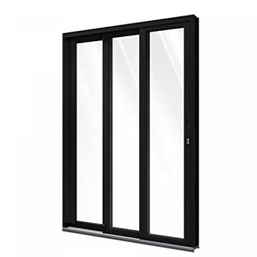 Imagem de Porta de Correr de Alumínio 213 x 150 x 14,3cm Vidro Inteiriço Preto 3 Folhas Direita Lucasa