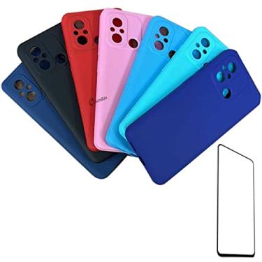 Imagem de Kit Capa Capinha de Silicone Colorida para Xiaomi Redmi 12C + Película 5D Ceramic Glass (vermelho)