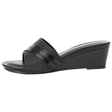 Imagem de Sandálias femininas dedo aberto slides casual verão praia ao ar livre chinelo anabela casamento noiva sapatos femininos, preto, 40 EU/9 EUA