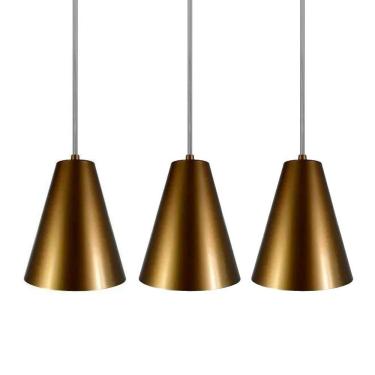 Imagem de Kit 3 Luminária De Teto Pendente De Aluminio Cone Dourado