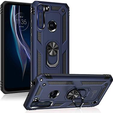 Imagem de Capa para Motorola One Fusion 6.5" Capinha com protetor de tela de vidro temperado [2 Pack], Case para telefone de proteção militar com suporte para One Fusion -Azul