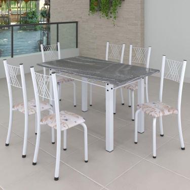 Imagem de Conjunto de Jantar Mesa 140x75cm Tampo de Granito Topázio com 6 Cadeiras Sara Yescasa Botanic Bege/Branco