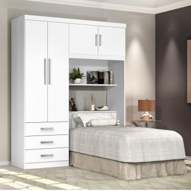 Imagem de Guarda Roupa Solteiro com Cabeceira 4 Portas Cancun J&A Móveis Branco