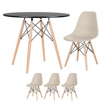 Imagem de Loft7, Mesa redonda Eames 90 cm preto + 3 cadeiras Eiffel DSW Nude