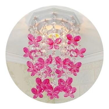 Imagem de Lustre Infantil de Teto Decorar Ambiente Princesa Luminária para Quarto de Bebê Menina Borboletas Cor Rosa 17x25cm