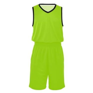 Imagem de Conjunto de uniforme de basquete masculino leve e shorts de basquete roupas hip hop para festa, Verde limão, G