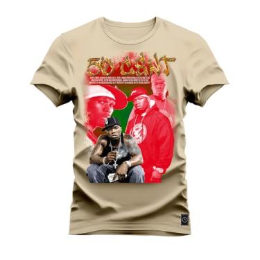 Imagem de Camiseta Plus Size T-Shirt Algodão 100% Algodão 50 Cent New Flow Bege G2