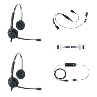 Imagem de TruVoice Conjunto de fones de ouvido de computador para treinamento | Monitoramento | Supervisão: inclui 2 fones de ouvido HD150 com microfone NC, cabo Y divisor de treinamento e adaptador USB