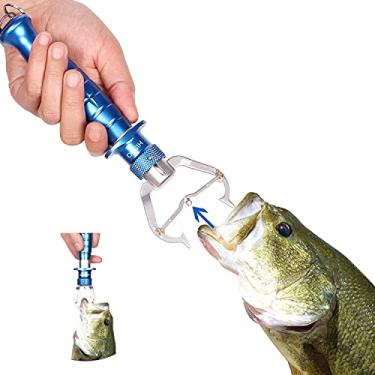 Imagem de Pegador de lábio de peixe, garra de lábio de pesca de aço inoxidável, alça antiderrapante de alumínio resistente à corrosão com cordão (azul)