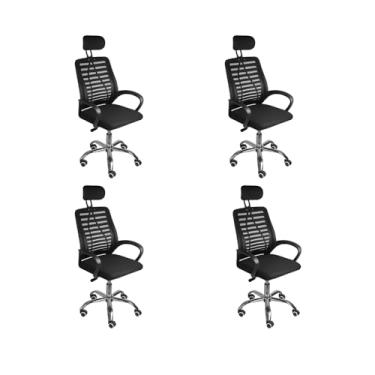 Imagem de Loft7 Home Decor, 4 Cadeiras Office Escritório Giratória Alta Viena, Preto