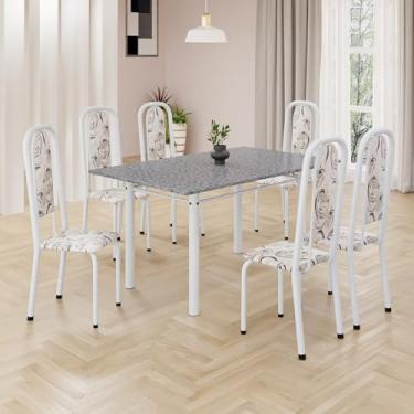 Imagem de Conjunto de Mesa Retangular 140x75cm Tampo Granito Ocre 6 Cadeiras Lavínea Arabesco/Branco