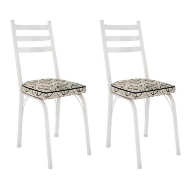 Imagem de Kit 2 Cadeiras De Cozinha Luisiana Estampado Cedro Pés De Ferro Branco