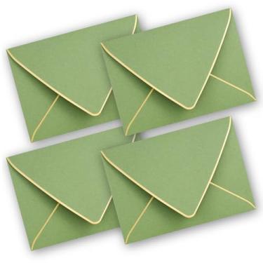 Imagem de Envelopes 10 x 15 cm para convites com borda dourada, envelopes com aba em V, pacote com 50, envelopes A4 para cartões, casamento, convites, chá de bebê, todas as ocasiões (verde sálvia)