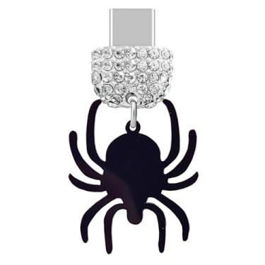 Imagem de ELISE & FONDA TP291 Tipo-C porta de carregamento USB plugue antipoeira pingente de celular aranha grande para telefones Samsung/Huawei/OnePlus/Xiaomi/oppo Android (preto), approx.3.6 cm (L) x 0.7 cm