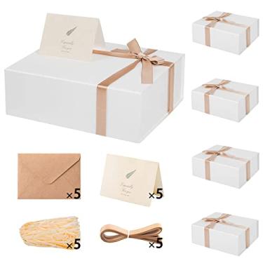 Imagem de LIFELUM Pacote com 5 caixas de presente brancas para madrinha de casamento, caixa de presente grande de 33 x 25 x 12 cm. Contém cartão, adesivo, fita, enchimento de papel desfiado para aniversário,