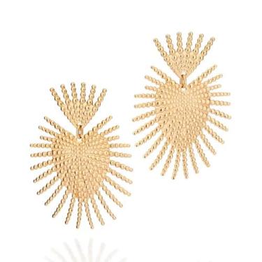 Imagem de Brinco Maxi Grande Rommanel Feminino Sagrado Coração Banhado Ouro 18k 