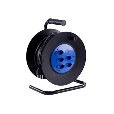 Imagem de Extensão Carretel Suporte Alumínio 5 tomadas Tripolar 10A Bivolt 20 Me