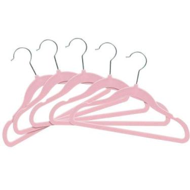 Imagem de Kit 100 Cabides De Veludo Rosa Antideslizante Slim Aveludado - Globalm