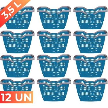 Imagem de Kit 12 Cesta Cestinha Plástica Supermercado c/ Alça 12L - Usual Utilid