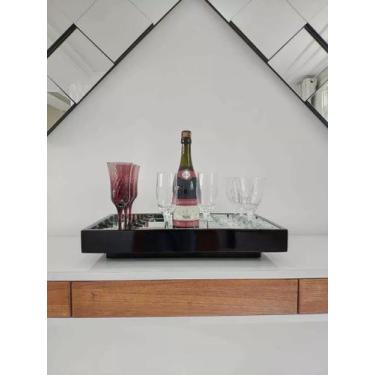 Imagem de Bandeja Espelhada Pintura Laca Para Decorar Sala Taças Bar Preta - JID