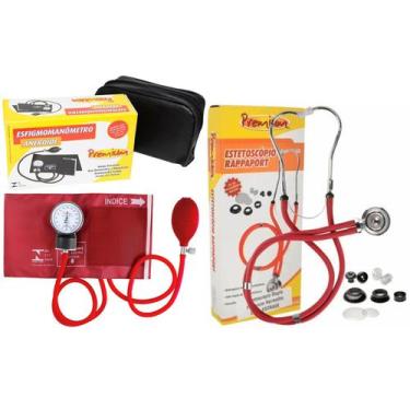 Imagem de Estetoscópio rappaport e esfigmomanômetro vermelho aneroide premium