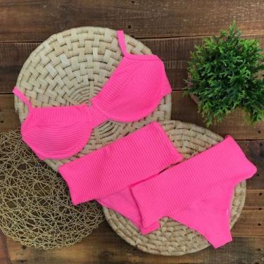 Imagem de Biquíni Hot Pants Faixa Meia Taça Retrô Canelado Mônaco Rosa - Califór