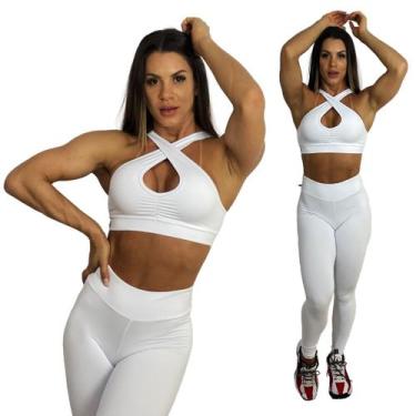 Imagem de CONJUNTO FITNESS ACADEMIA CALÇA EMPINA BUMBUM E TOP BRANCO - Tam Único