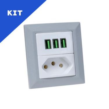 Imagem de Kit Espelhos de Tomadas Duplo Chanfrado 2 Tom 20A 3 Usb 5.2A - CONNECT