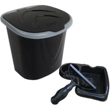 Imagem de Kit Pia Rodo Porta Detergente e Lixeira Com Tampa 3 Litros Preto Keita