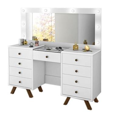 Imagem de Penteadeira Mila Led Camarim Espelho Com Banqueta Branco - Luapa