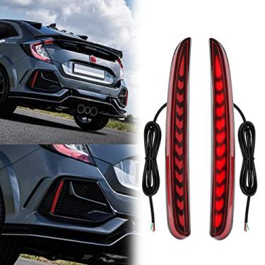 Imagem de VGETTING Luzes refletoras de LED com lente vermelha para Honda Civic Hatchback 2017 2018 2019 2020 2021, Tipo-R, Luz traseira de para-choque traseiro SI com seta sequencial, função de freio (seta vermelha)