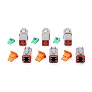 Imagem de DT06-6S/DT04-6P Conector de fio elétrico impermeável de 6 pinos com conector cinza da série DT Contatos sólidos fio a fio 14-20 AWG com plugues de vedação para automotivo, 3 conjuntos