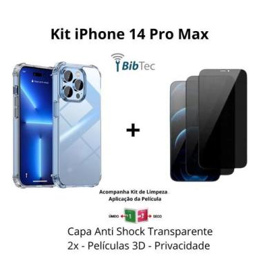 Imagem de Kit 2x Películas 3D de Vidro Privacidade + Capa Anti Shock para Iphone