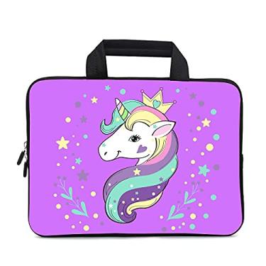 Imagem de XMBFZ 11,6 12 12,1 polegadas bolsa de transporte para laptop Chromebook, capa protetora para netbook, notebook, Ultrabook, capa para tablet, pasta de viagem com alça para homens e mulheres (unicórnio)