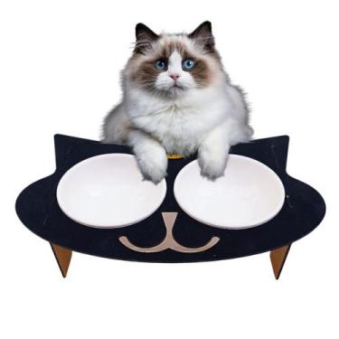 Imagem de Comedouro e Bebedouro Elevado para Gatos  2 Potes de 400ml, Antivazame