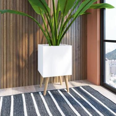 Imagem de Cachepôt com 4 Pés de Madeira Branco Lilies Móveis - Estilare