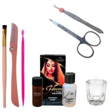 Imagem de Kit Designer Sobrancelha Henna Chandra Profissional Pincel Palito Dosa
