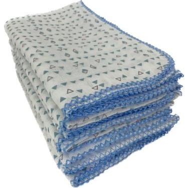 Imagem de Toalha Fralda Bebê Cremer Triangulo Azul E Rosa Com Crochê 70 X 120cm 
