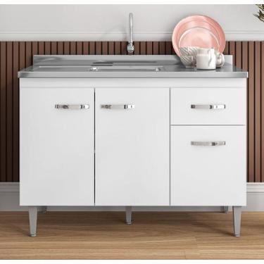 Imagem de Balcão de Pia Gabinete Gabriela 120m Sem Tampo Branco Ajl