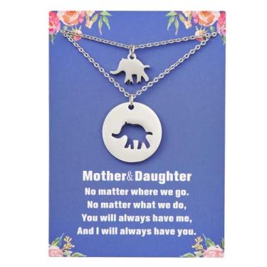 Imagem de CHENVA Conjunto de 2 colares para mãe e filha, elefante, urso, pato, lobo/dinossauro, presentes para mãe e filha, joias para mamãe e eu, Medium, Aço inoxidável, n
