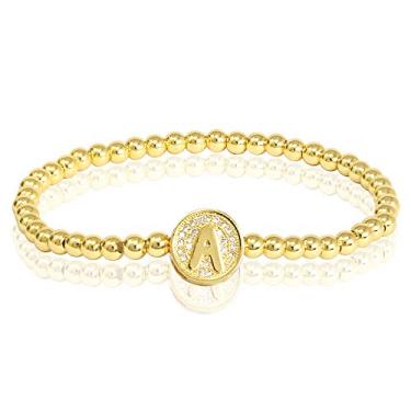 Imagem de by you Pulseiras femininas com inicial de 26 letras, berloque redondo, aço inoxidável, ouro, prata, contas, Small, Strass, Strass