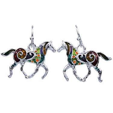 Imagem de DianaL Boutique Brincos de cavalo esmaltados pintados à mão multicoloridos, 1,9 cm de altura